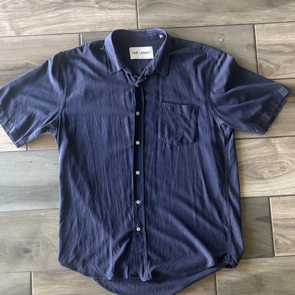 Our Legacy Men's faded black Casual silk linen Shirt, size 52 or XL.